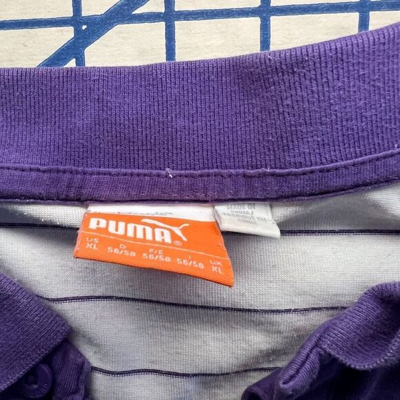 Puma Sport Lifestyle Polo Shirt Size XL Striped White Purple Embroidered Logo - Picture 6 of 7
